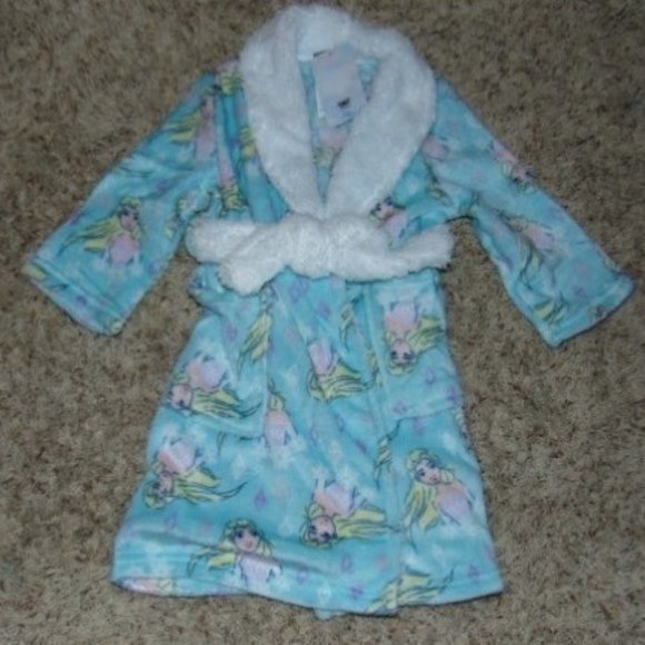 *Frozen Elsa Robe sz 8 Disney Blue Fleece Plush Long Sleeve Belted Winter Girls - Picture 2 of 6